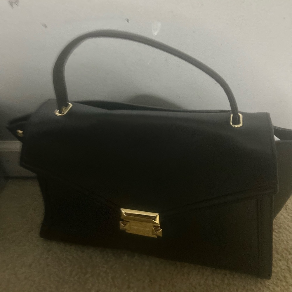 Michael Kors Black Leather Satchel with Gold Accents